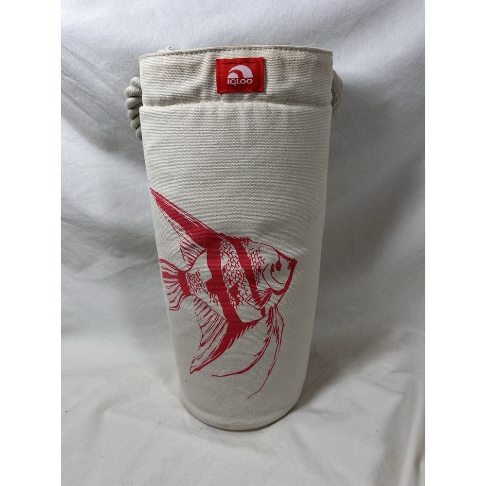 Igloo Canvas Insulated Wine Bottle Cooler‎ Bag Rope Handle Drawstring Red
